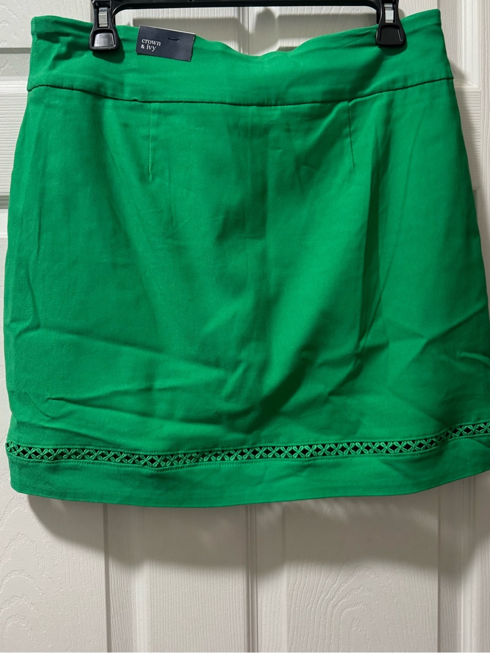 crown & ivy Bright Green Mini Skirt with Lace Trim